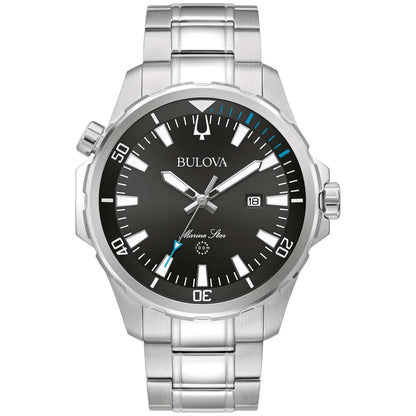 MEN'S MARINE STAR SILVER-TONE STAINLESS STEEL WATCH, BLACK DIAL