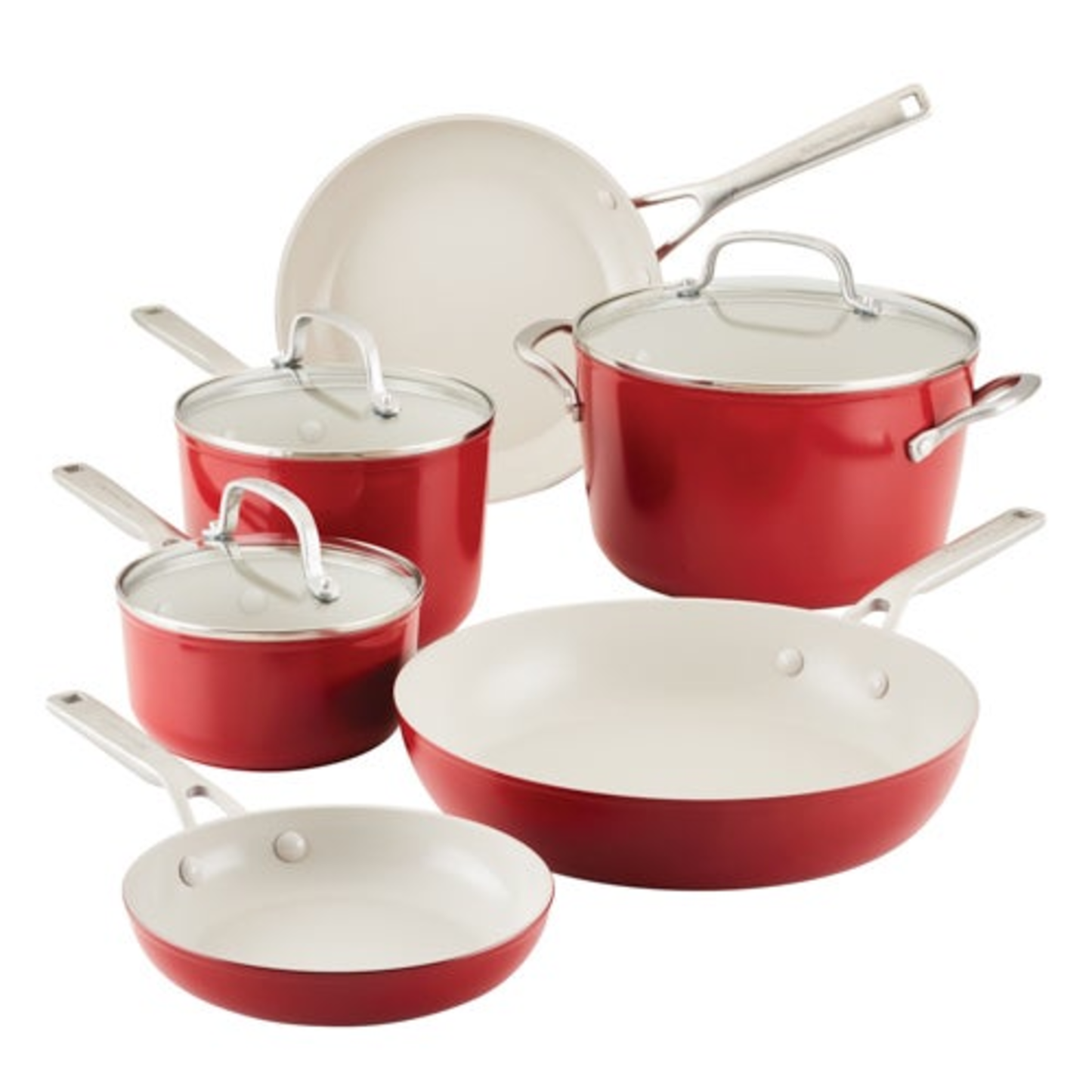 9PC HARD ANODIZED CERAMIC NONSTICK COOKWARE SET EMPIRE RED