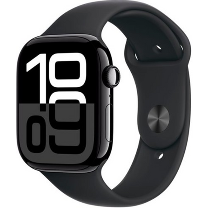 APPLE WATCH SERIES 10 (GPS) 46MM ALUMINUM CASE WITH BLACK SPORT BAND - S/M - JET BLACK - (2024)