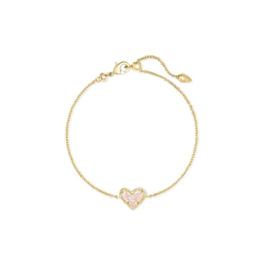 ARI HEART DELICATE CHAIN BRACELET, GOLD IRIDESCENT DRUSY