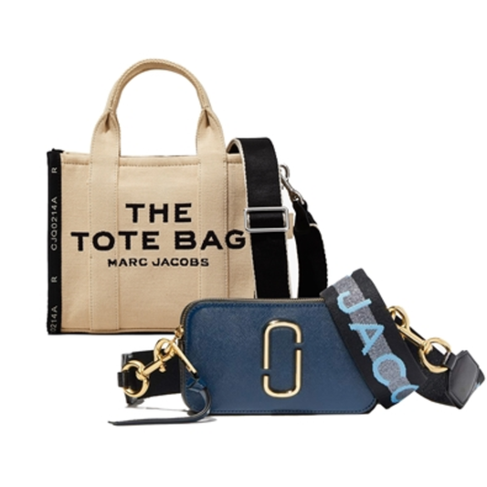 THE SMALL TOTE & SNAPSHOT DUET, SAND/BLUE MULTI