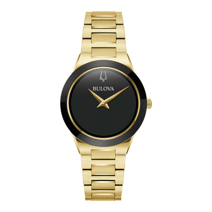 LADIES MILLENNIA GOLD-TONE STAINLESS STEEL WATCH BLACK DIAL