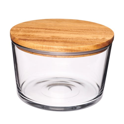 104OZ GLASS PARTY/TRIFLE BOWL W/ ACACIA LID