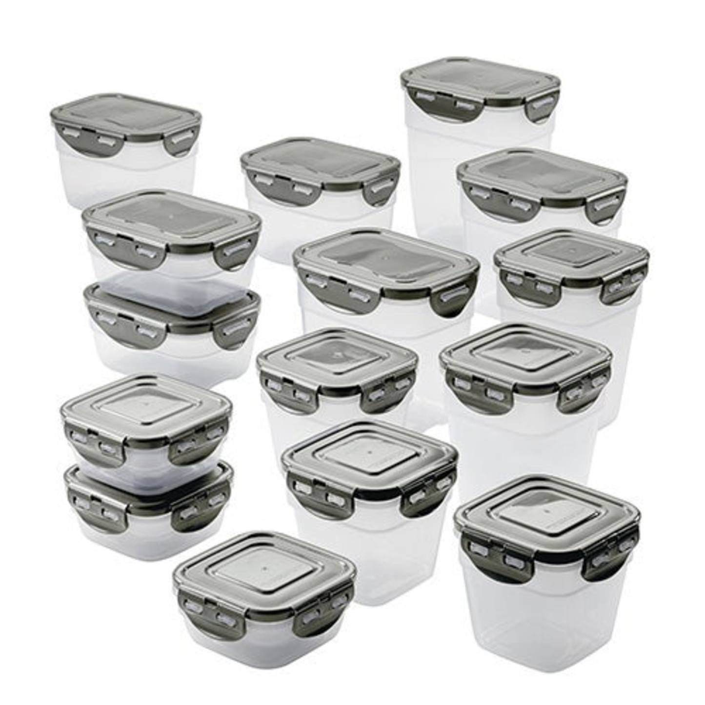 30PC LEAKPROOF STACKING CONTAINER FOOD STORAGE SET GRAY