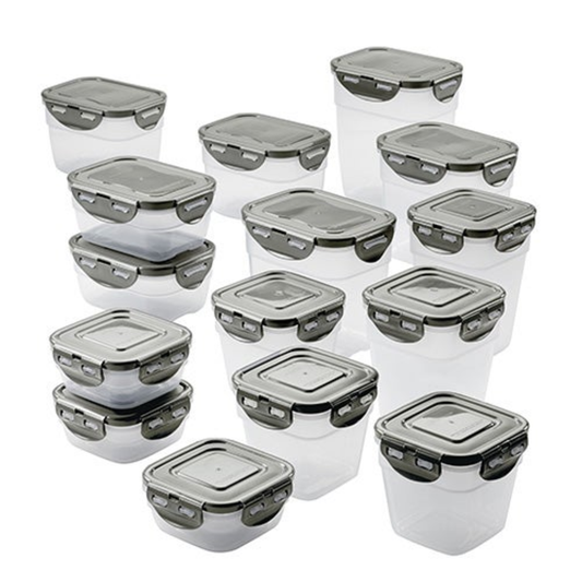 30PC LEAKPROOF STACKING CONTAINER FOOD STORAGE SET GRAY