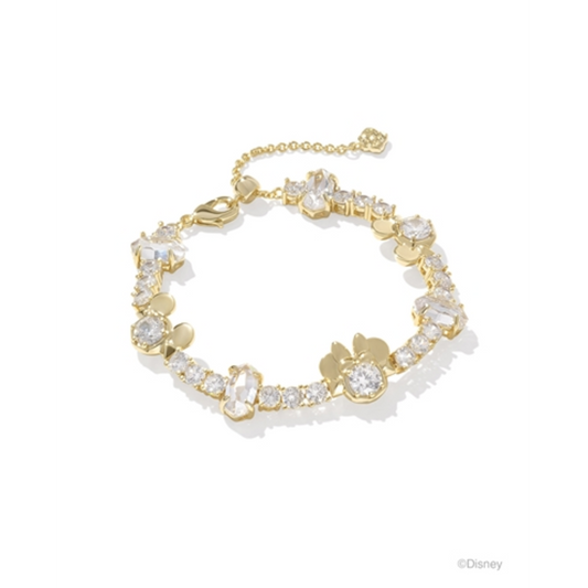 MICKEY MINNIE MOUSE TENNIS BRACELET, GOLD WHITE CRYSTAL