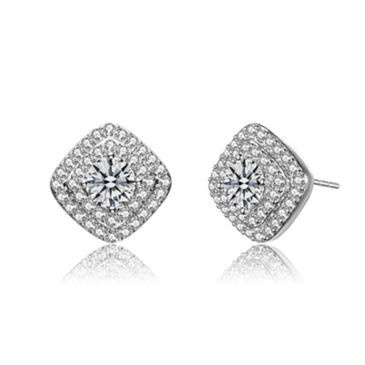CZ PAVE SQUARE SHAPE STUD EARRINGS, CLEAR, 0.39