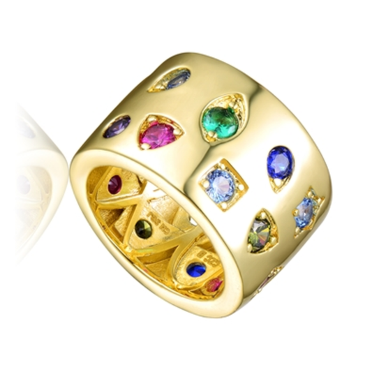 14K GOLD MULTICOLORED STATEMENT RING, MULTICOLORED, 6"