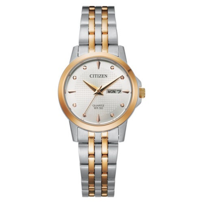 LADIES QUARTZ TWO-TONE STAINLESS STEEL WATCH SILVER-WHITE DIAL