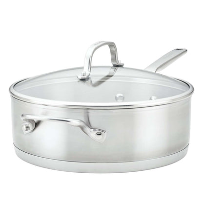 4.5QT STAINLESS STEEL 3-PLY COVERED SAUTE PAN W/ HELPER HANDLE