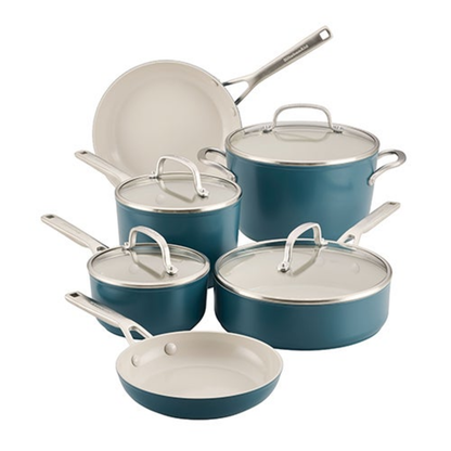 10PC HARD ANODIZED CERAMIC INDUCTION COOKWARE SET AGAVE BLUE