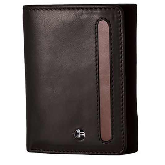 ORGANIC WALLET, TWO-TONE, TRI FOLD, BLACK/COGNAC