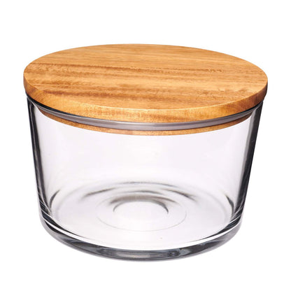 104OZ GLASS PARTY/TRIFLE BOWL W/ ACACIA LID