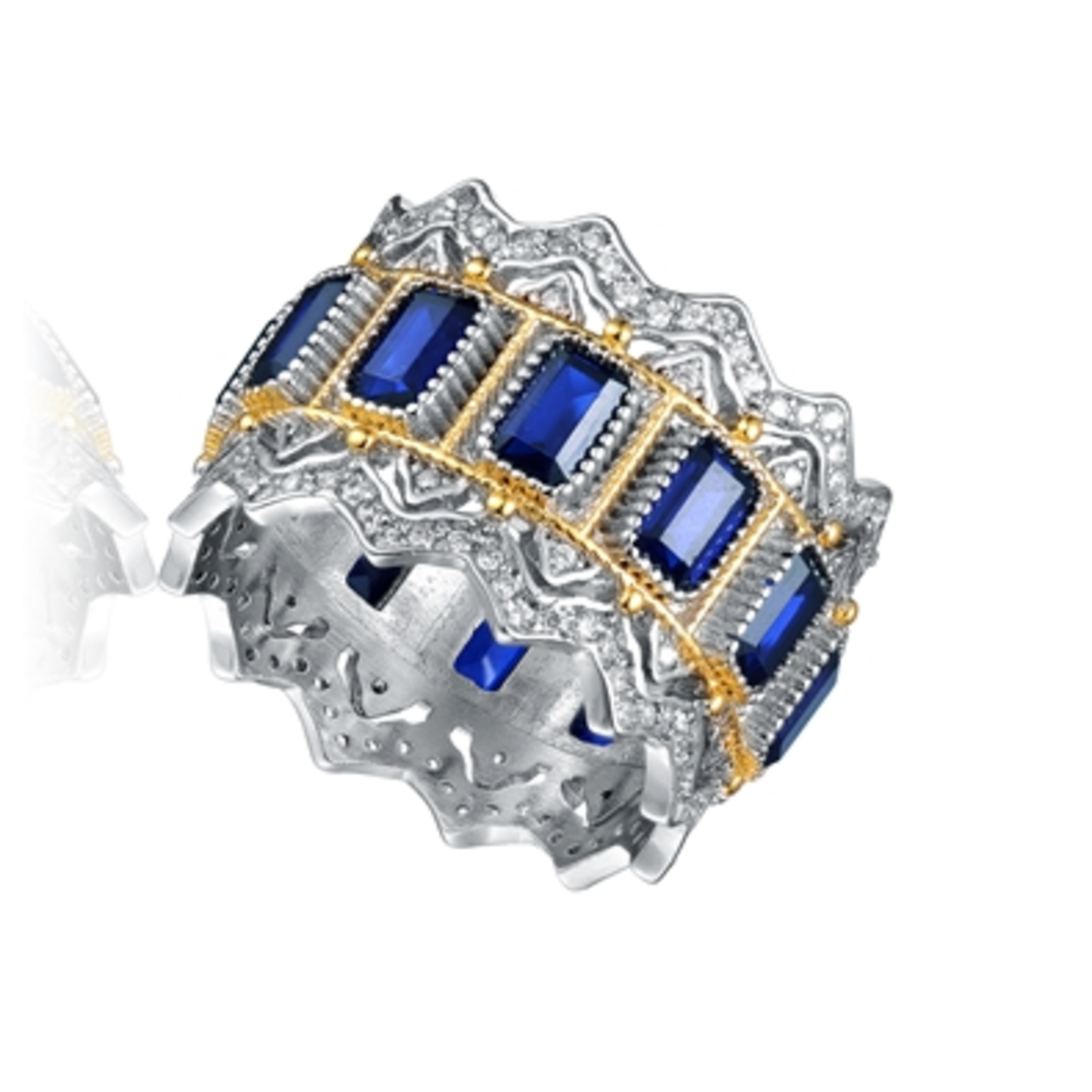 CZ RHODIUM STATEMENT RADIANT BLUE RING, BLUE, 6"