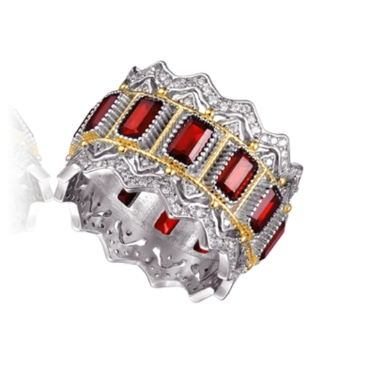 CZ RHODIUM STATEMENT RADIANT RED RING, RED, 8"