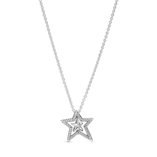 PAVÉ ASYMMETRIC STAR COLLIER NECKLACE, CLEAR