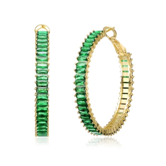 14K GOLD GREEN LEVERBACK HOOP EARRINGS, GREEN