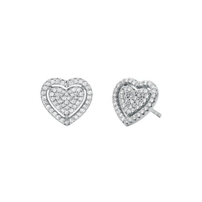 PREMIUM STERLING SILVER PAVE HEART STUD EARRINGS SILVER