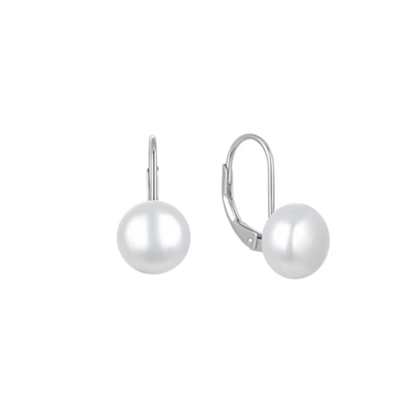 STERLING SILVER PEARL EARRINGS, SILVER, 6MM