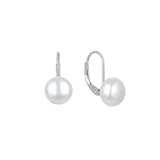 STERLING SILVER PEARL EARRINGS, SILVER, 6MM