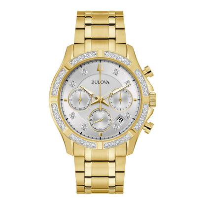 MEN'S CLASSIC DIAMOND CHRONOGRAPH GOLD-TONE STAINLESS STEEL WATCH, SILVER DIAL