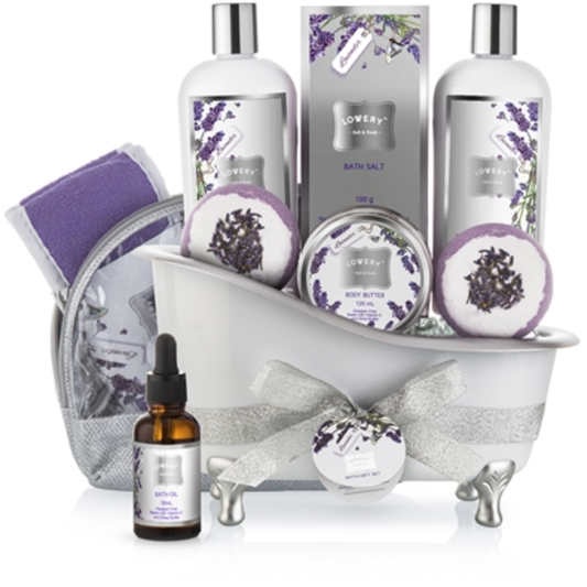 LAVENDER BATH GIFT SET, SILVER, 9 PIECES