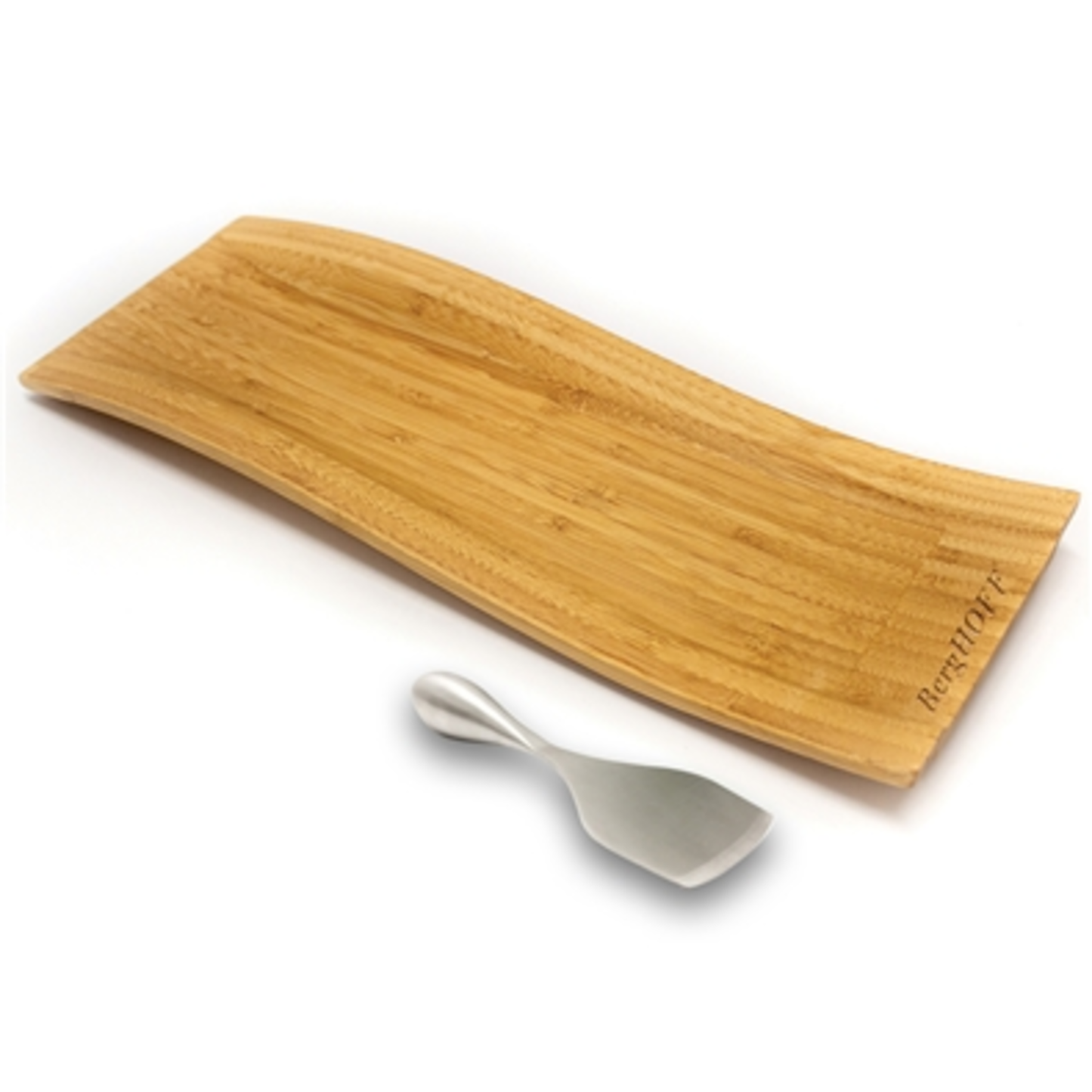 BAMBOO 2PC WAVY BOARD SET/ CHEESE KNIFE, NATURAL/SILVER