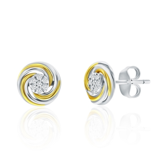 TWO TONE CRYSTAL SWIRL EARRINGS, SILVER, 8MM