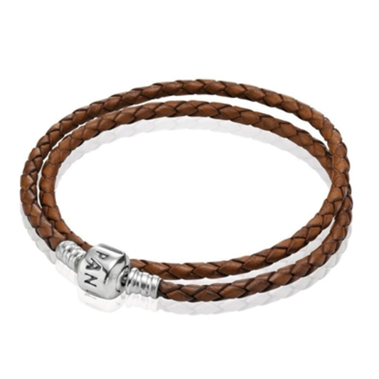 BRAIDED DBL LEATHER BRACELET, BROWN, 13.8"