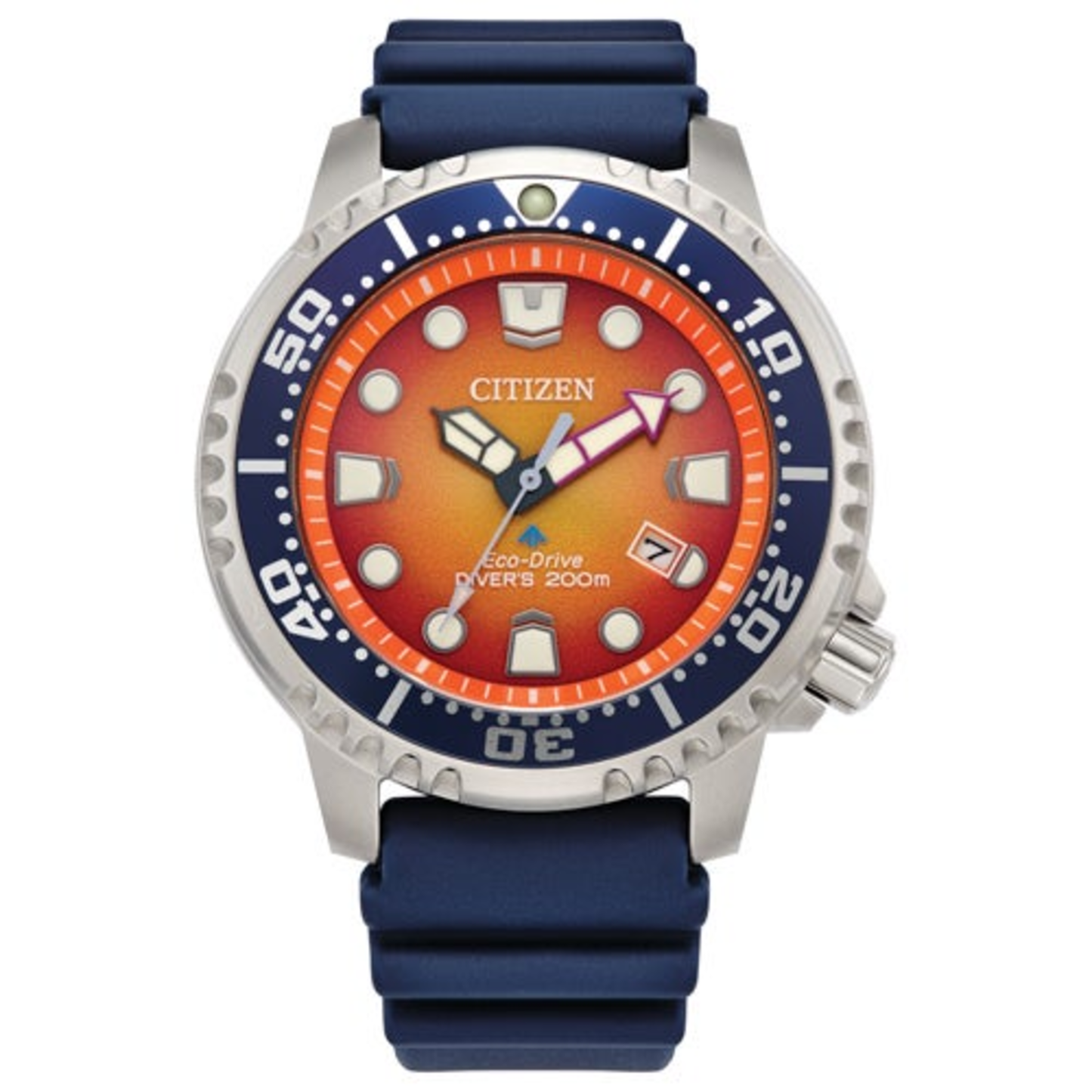 MEN'S PROMASTER DIVE ECO-DRIVE BLUE POLYURETHANE STRAP WATCH, ORANGE DIAL