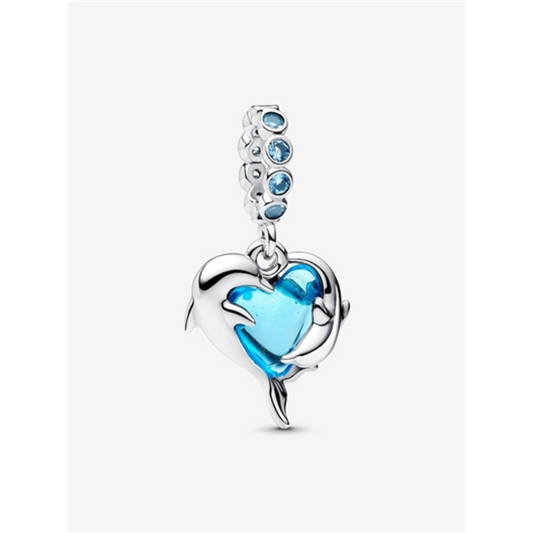 BLUE MURANO GLASS DOLPHINS DANGLE CHARM