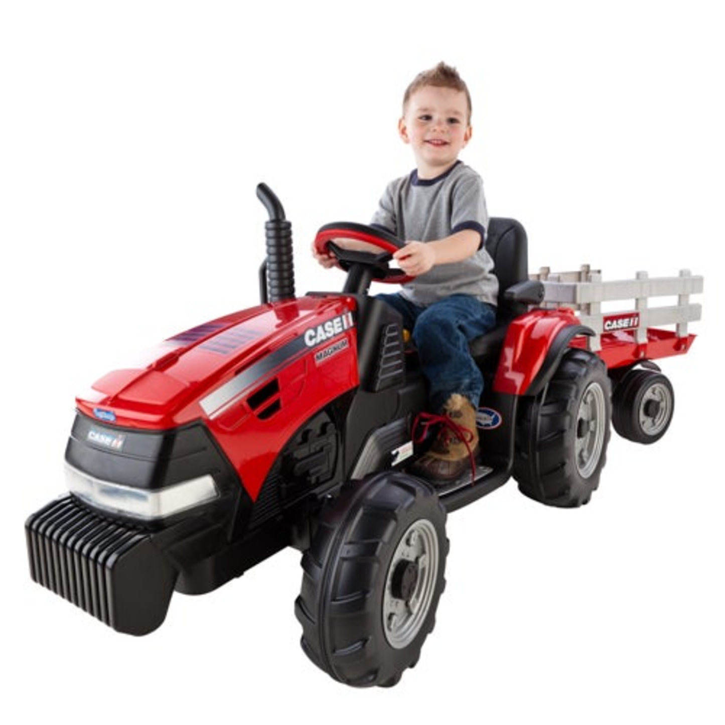 CASE IH MAGNUM TRACTOR W/ TRAILER 12V RIDE-ON RED