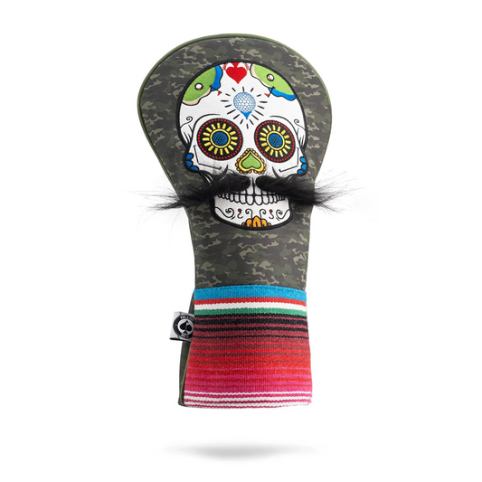 MUSTACHE SUGAR SKULL - DRIVER COVER GREEN CAMO