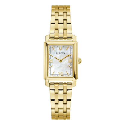 LADIES' SUTTON GOLD-TONE STAINLESS STEEL RECTANGLE WATCH, MOTHER-OF-PEARL DIAL