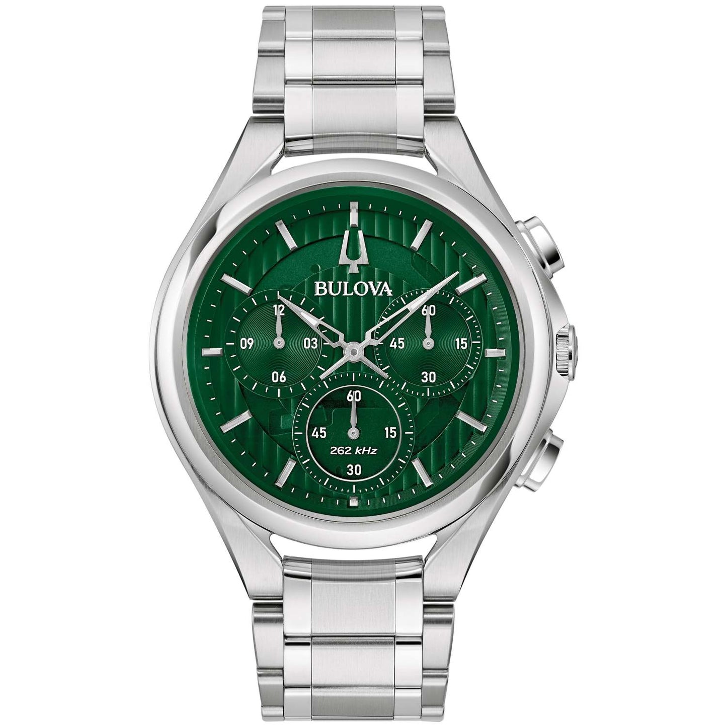 MEN'S CURV CHRONOGRAPH SILVER-TONE STAINLESS STEEL WATCH, GREEN DIAL
