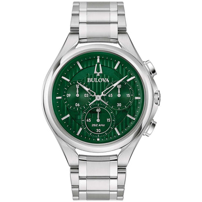 MEN'S CURV CHRONOGRAPH SILVER-TONE STAINLESS STEEL WATCH, GREEN DIAL