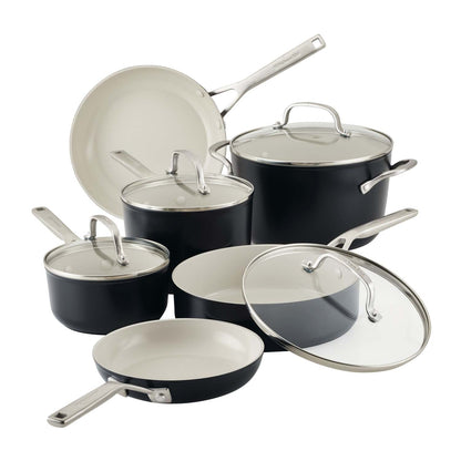 10PC HARD ANODIZED CERAMIC COOKWARE SET BLACK