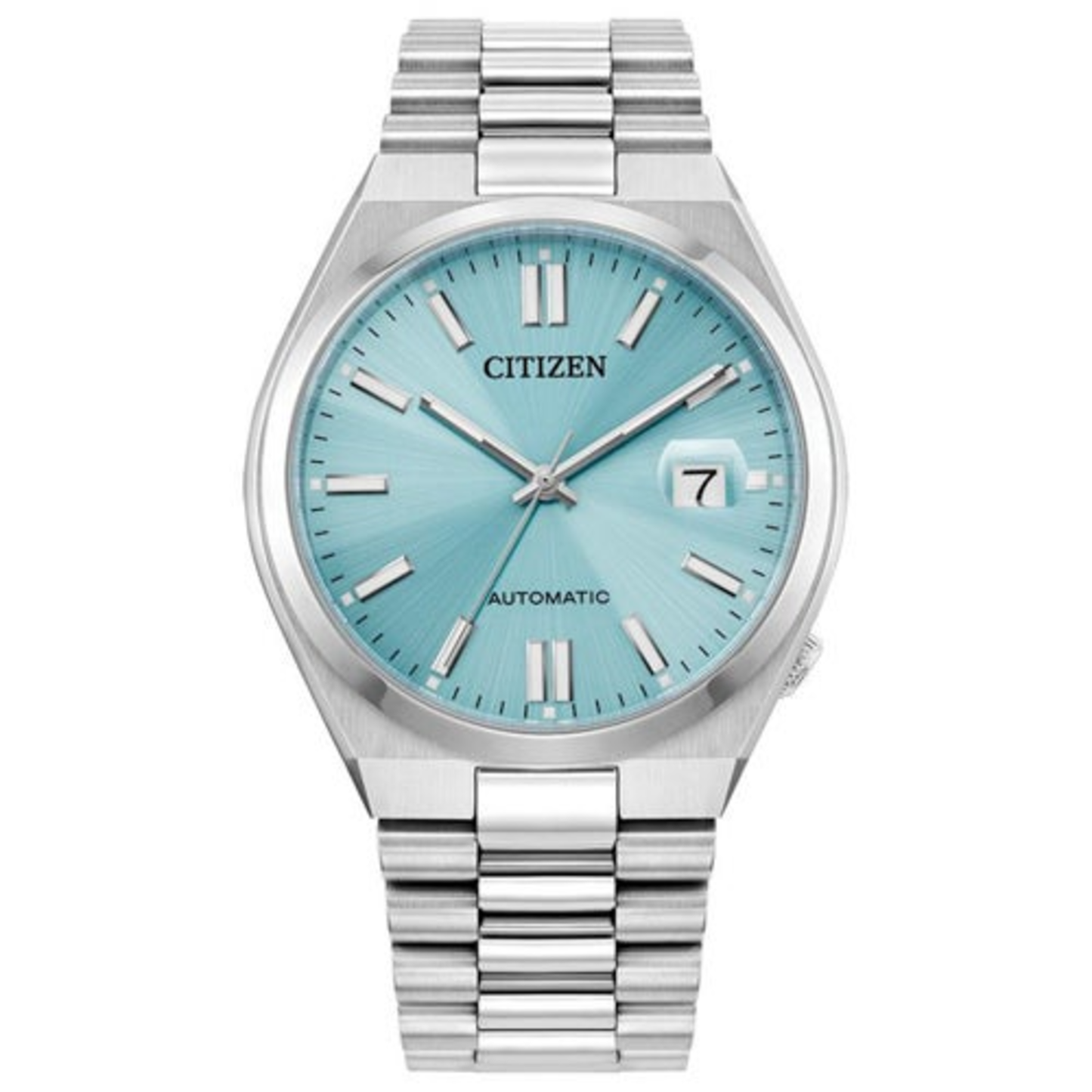 MEN'S TSUYOSA AUTOMATIC SILVER-TONE STAINLESS STEEL WATCH, SKY BLUE DIAL
