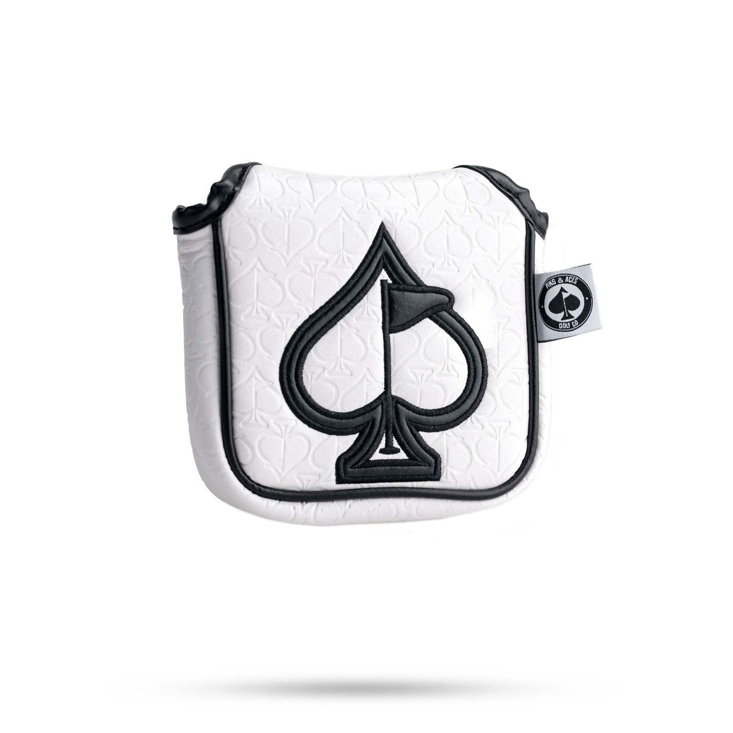 EMBOSSED SPADE MALLET PUTTER COVER - WHITE WITH BLACK SPADE