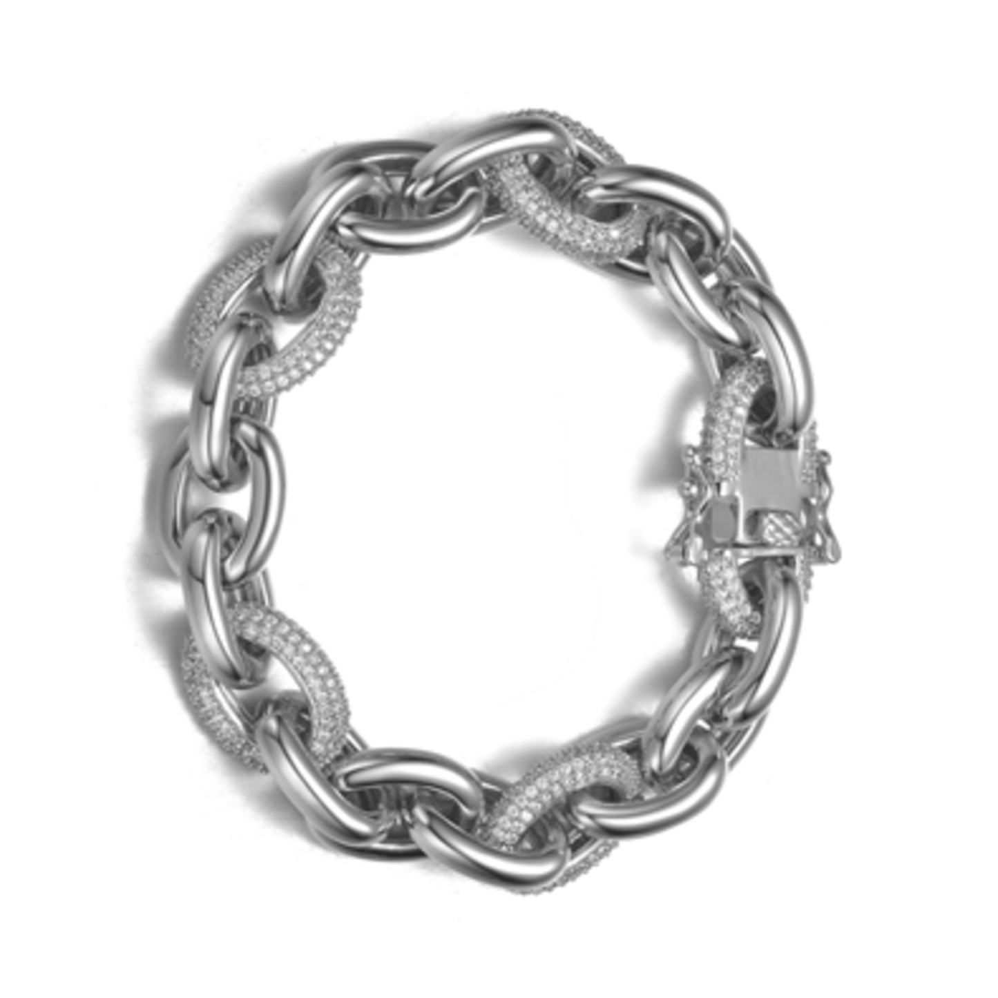 RHODIUM CZ CLASSIC CHAIN BRACELET, CLEAR, 8"