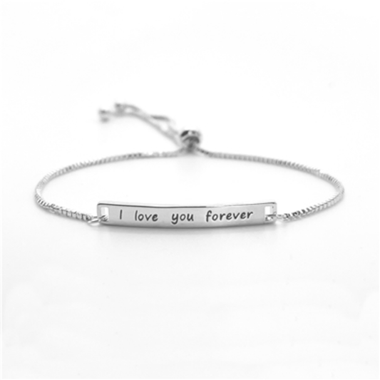 "I LOVE YOU FOREVER" ADJUSTABLE BRACELET, SILVER, 9"