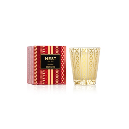 CLASSIC CANDLE HOLIDAY SCENT, GOLD/WHITE