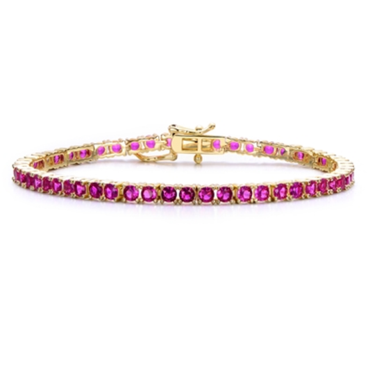 14K GOLD RED TENNIS BRACELET, RED, 7"