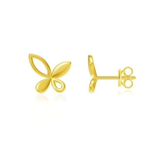 STERLING SILVER BUTTERFLY STUDS, GOLD, 10X11MM