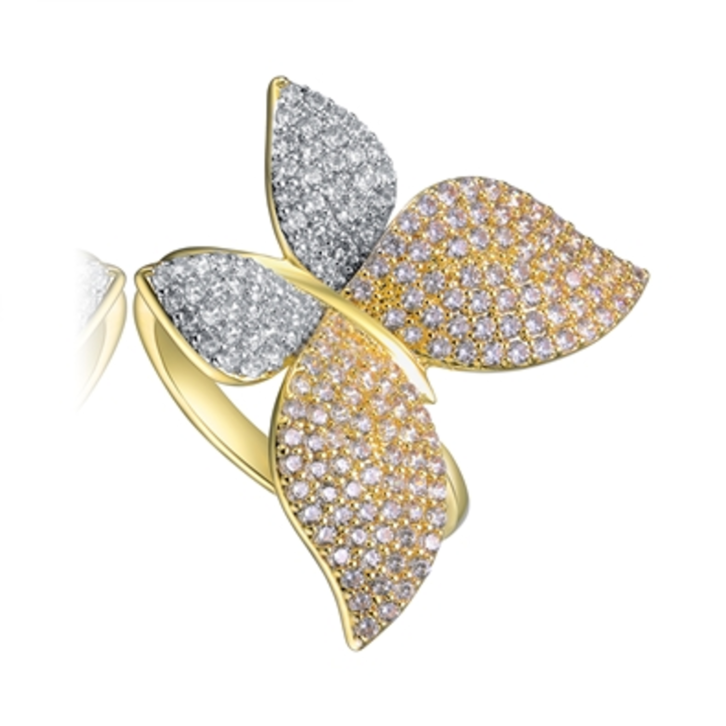 14K GOLD STATEMENT BUTTERFLY RING, CLEAR, 7"