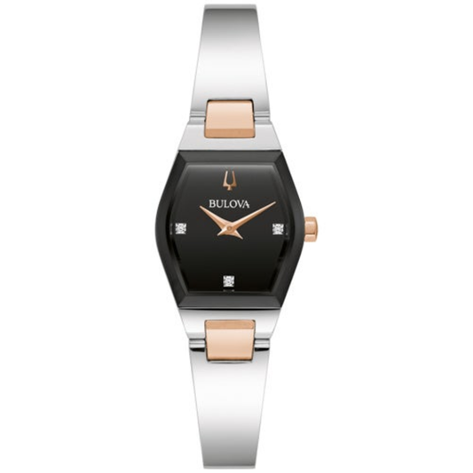 LADIES' GEMINI TWO-TONE STAINLESS STEEL WATCH, BLACK DIAL