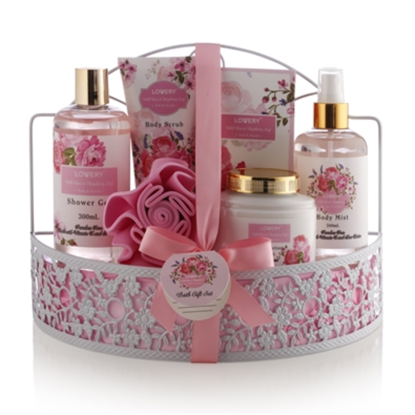RASPBERRY LEAF  AND  WILD ROSE BATH GIFT SET, PINK, 8 PIECES