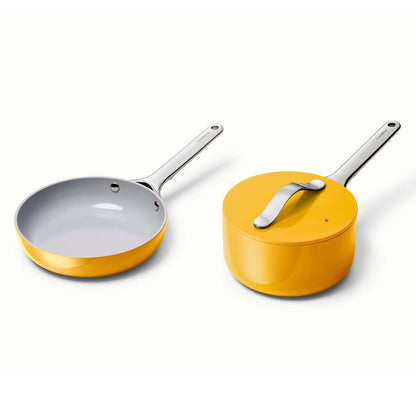 NONSTICK CERAMIC MINIS DUO COOKWARE SET - FRY PAN & SAUCEPAN MARIGOLD