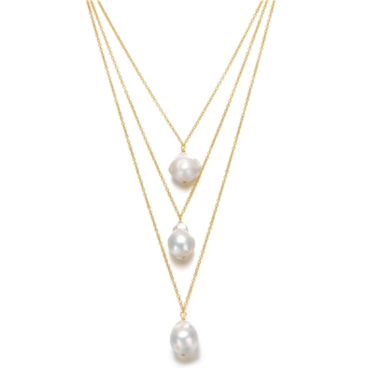 DELPHINE PEARL LAYERED NECKLACE, GOLD, 16"