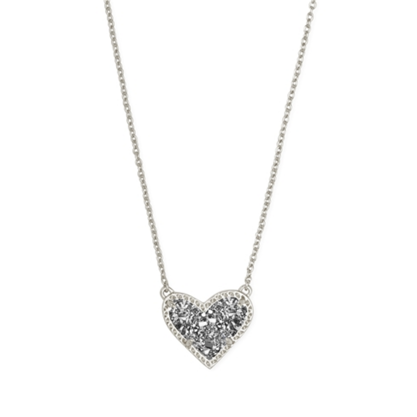 ARI HEART SHORT PENDANT NECKLACE, RHOD PLATINUM DRUSY